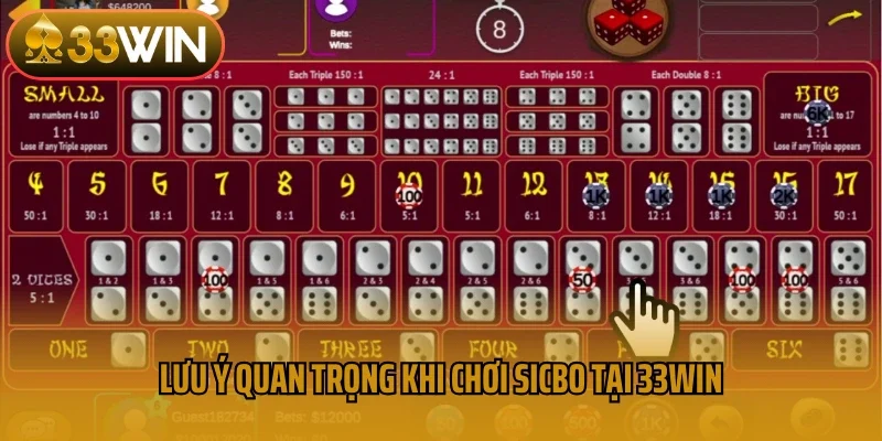 Lưu ý quan trọng khi chơi sicbo tại 33win